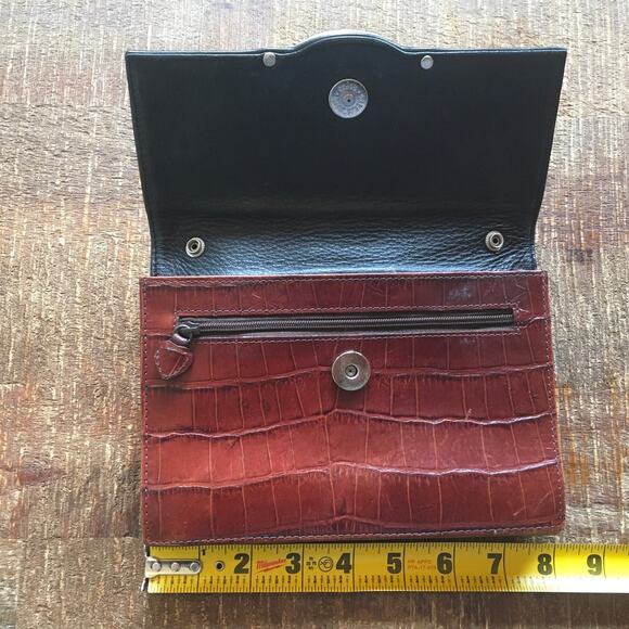 Brighton Clutch Wallet Organizer Croc Embossed Leather Vintage Retired Brown - Picture 5 of 11